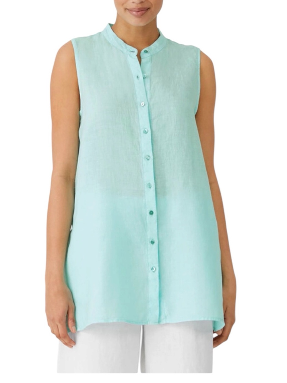 Eileen Fisher 100% organic linen garment-dyed sleeveless tunic top size Large